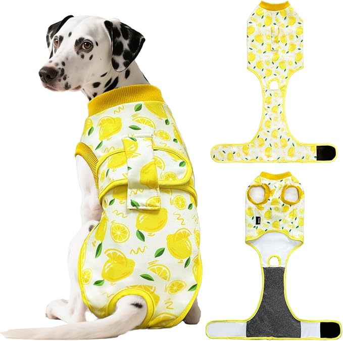 Dog Surgery Recovery Suit, Abdominal Surgical Suit for Male Female Dog Post Spay Neuter, Breathable Pet Onesie E-Collar & Cone Alternative, Surgery Shirt to Prevent Licking, Yellow, XX-Large