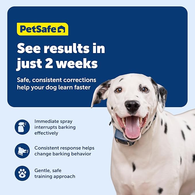 PetSafe Spray Bark Dog Collar, Automatic No Bark Device for Dogs 8 lb. and Up - Rechargeable and Water-Resistant – Includes Citronella and Unscented Spray Refills & USB Charging Cable, Navy