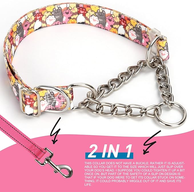 Choke Collar for Dogs - Cartoon Dog Adjustable Training Slip Collar with Chain, Anti Pull Design for Medium & Large Dogs(L)