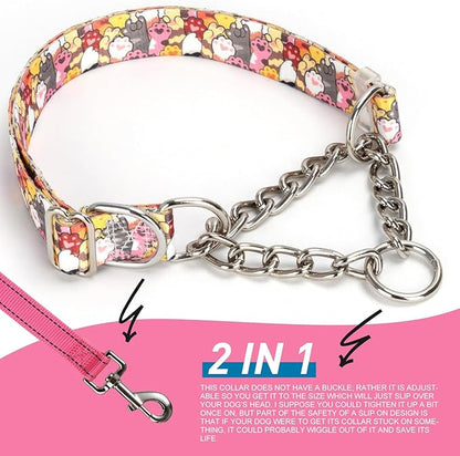 Choke Collar for Dogs - Cartoon Dog Adjustable Training Slip Collar with Chain, Anti Pull Design for Medium & Large Dogs(L)