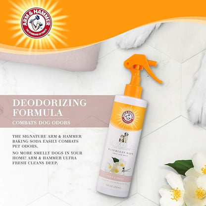 Arm & Hammer Ultra Fresh Waterless Dog Bath Spray with Baking Soda Deodorizer, No Rinse Dry Dog Shampoo Spray for Odor Control Between Baths, Grooming Mist in White Jasmine Scent, 10 Fl Oz