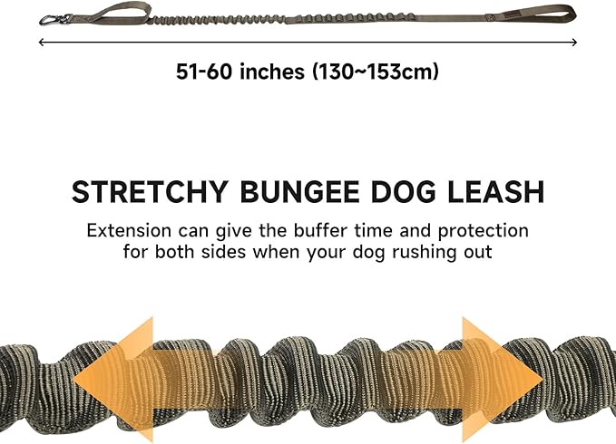 Excellent Elite Spanker Tactical Bungee Dog Leash Military Adjustable Dog Leash Quick Release Elastic Leads Rope with 2 Control Handle(Ranger Green)
