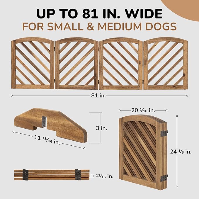 dCee Acacia Wood Dog Gate Indoor, Freestanding Foldable Pet Gate, Adjustable Width, 24 Inch Height, Sturdy & Portable Design for Indoor Doorways & Hallways, Easy Assembly, Ebony Finish