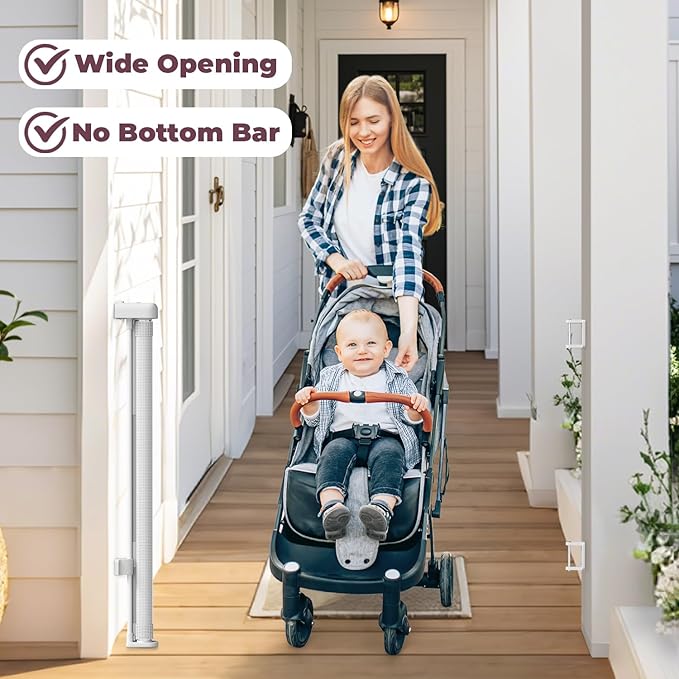 Retractable Baby Gate for Stairs, 55" Wide Mesh Dog Gate Indoor, 34" Tall Child Gate for Doorways, Hallways, Deck, Indoor Outdoor Pet Baby Safety Essentials for Home, White