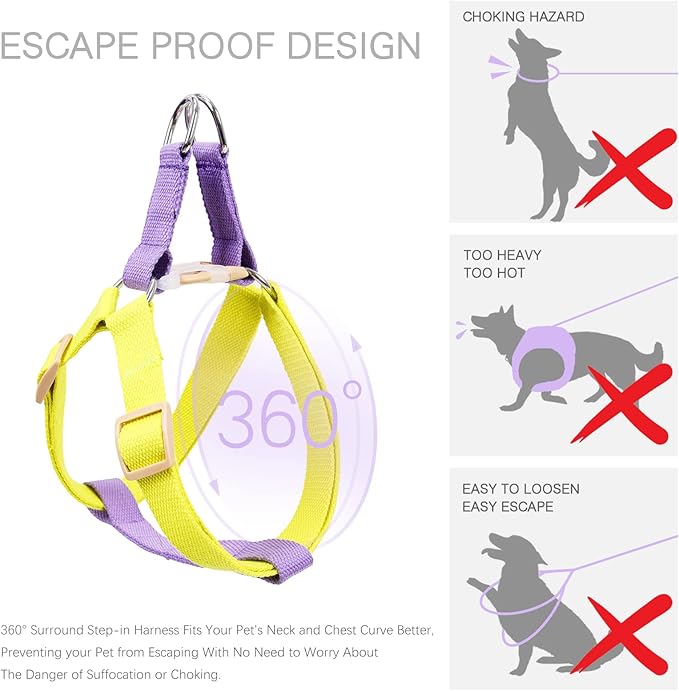 No Pull Dog Harness and Leash Set, Step in Dog Halter Harness with Poop Bag Holder, Adjustable Lightweight Cotton Straps Suitable for Small Medium Large Dogs Outdoor Walking Running Hiking