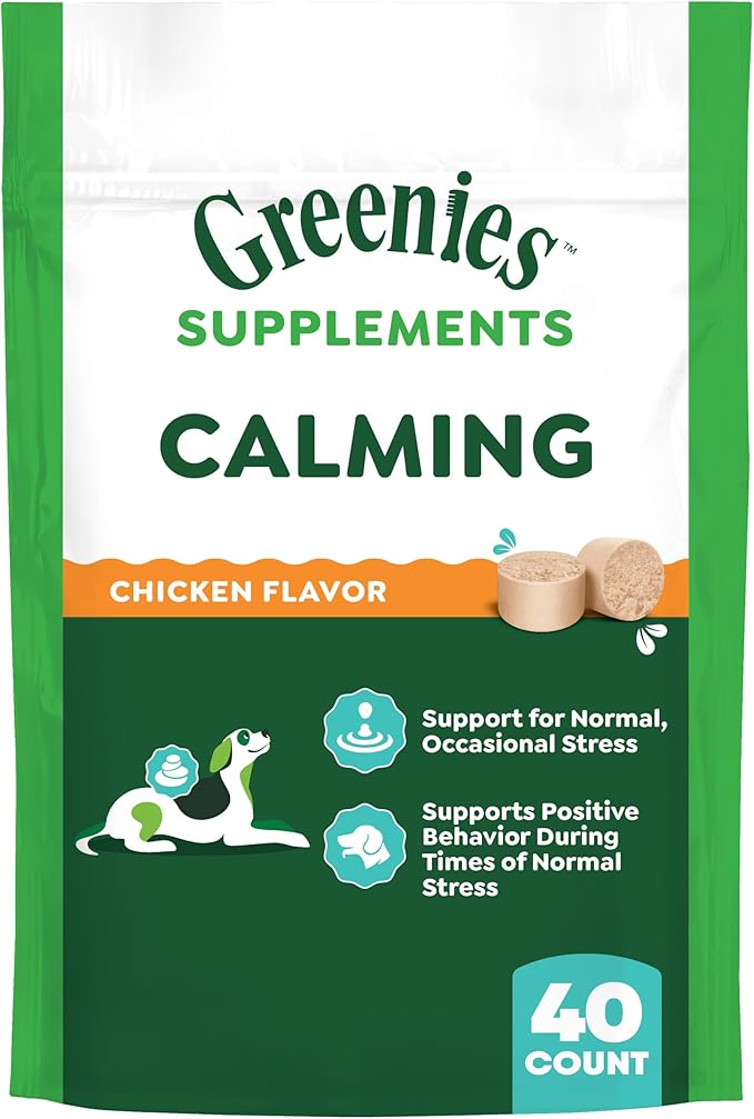 Greenies Supplements Calming Chews for Dogs Chicken Flavor, Dog Calming Chews, 7.3 oz. Container of 40 Count