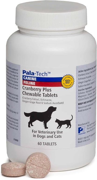 Cat & Dog UTI Treatment - Cranberry Supplement for Dogs&Cats 60 Chewable Tablets for Urinary Tract Infection & Bladder Stone Prevention, Canine Incontinence Support Made in USA