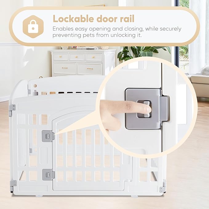Simple Deluxe 4 Panel Plastic Dog Playpen, Safe and Secure, Folding and Portable, Puppy Fence with Door, ffor Dogs and Suppies, 24", White
