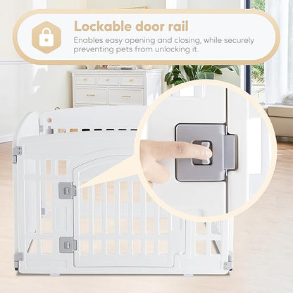 Simple Deluxe 4 Panel Plastic Dog Playpen, Safe and Secure, Folding and Portable, Puppy Fence with Door, ffor Dogs and Suppies, 24", White