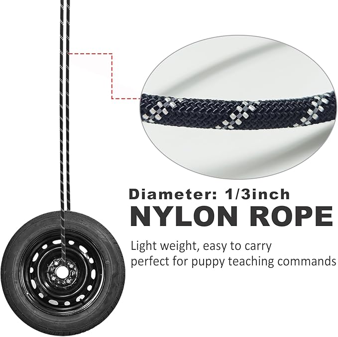 12FT Long Slip Lead Leash, 20ft 30ft 50ft Reflective Rope Training Lead Anti-Choking for Medium Dogs Small Puppy Pets Outdoor- Backyard- Playing- Recall- Traning (Black)