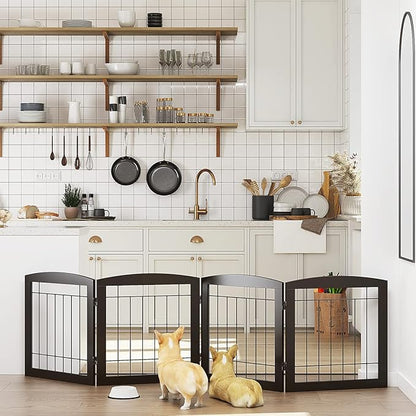 Dog Gate - 4 Panel Foldable Pet Gate Indoor for Doorways, House, Stairs, Freestanding Gate for Dogs - 80x24 -Inch Puppy Safety Fence by PAWLAND, Espresso