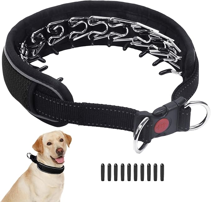 Martingale No Pull Dog Collar for Large Medium Dogs Training Walking, Heavy Duty Nylon Reflective Adjustable Anti Pull Slip Collar with Buckle L Black