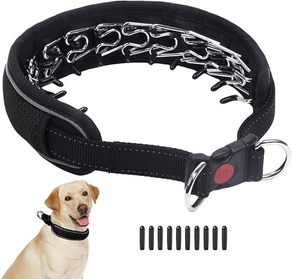 Martingale No Pull Dog Collar for Large Medium Dogs Training Walking, Heavy Duty Nylon Reflective Adjustable Anti Pull Slip Collar with Buckle L Black