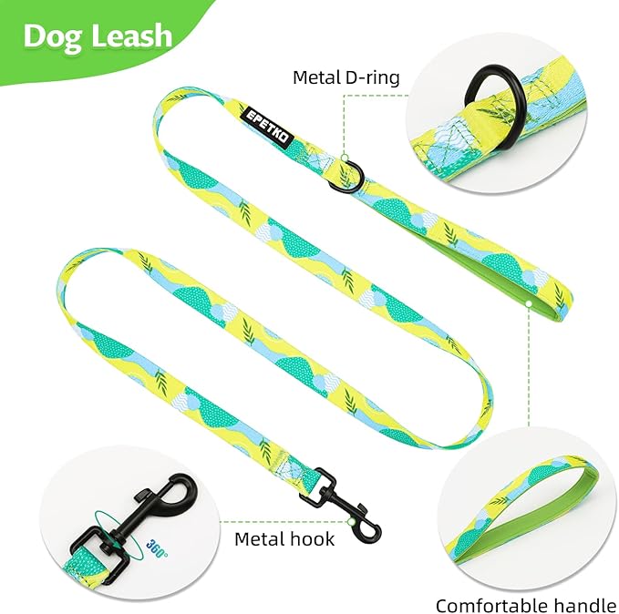 Small Dog Harness and Leash Set of 6, No Pull Soft Lightweight Mesh Puppy Harness， Adjustable Cute Floral Pattern Pet Harness for Small Medium Dogs (Green Leaf, L)