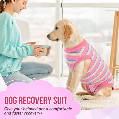 Lukovee Recovery Suit for Dogs, Onesie Surgery Recovery Suit for Female Male Dogs, Abdominal Wounds Cone E-Collar Alternative Prevent Licking Spay Recovery Suit (Pink Stripes,XL)