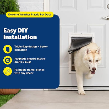 PetSafe Extreme Weather Plastic Pet Door - Energy-Saving Thermal Barrier Pet Flap with Slide-in Door Locking & Secure Flap Cover - Plastic Frame - for Dogs Up to 100 Lb - Large