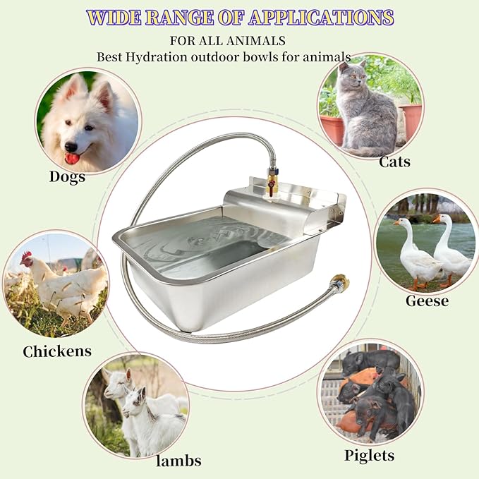 Small Automatic Water Dispenser for Dog,Automatic Fill,304 Stainless Steel with Drain Hole and 4 Support Spacers for Chicken, Ducks, Geese, Dog, Cat and Livestock
