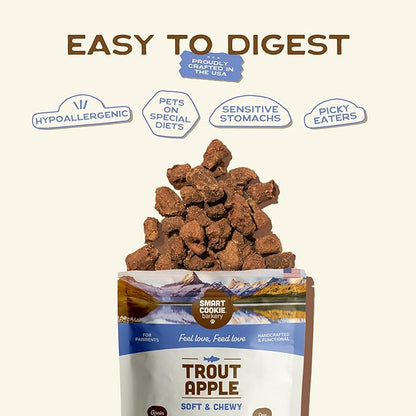 Smart Cookie All Natural Soft Dog Treats - Trout & Apple - Healthy Dog Treats for Allergies, Sensitive Stomachs - Chewy, Grain Free, Human-Grade, Made in The USA - 5oz Bag
