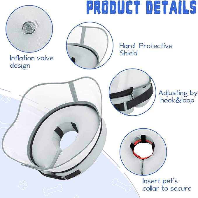 Elevated Inflatable Dog Cone Collar Alternative After Surgery, Dog Donut Collar, Soft Pet Cone to Stop Licking for Small Medium Large Dogs