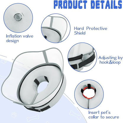 Elevated Inflatable Dog Cone Collar Alternative After Surgery, Dog Donut Collar, Soft Pet Cone to Stop Licking for Small Medium Large Dogs
