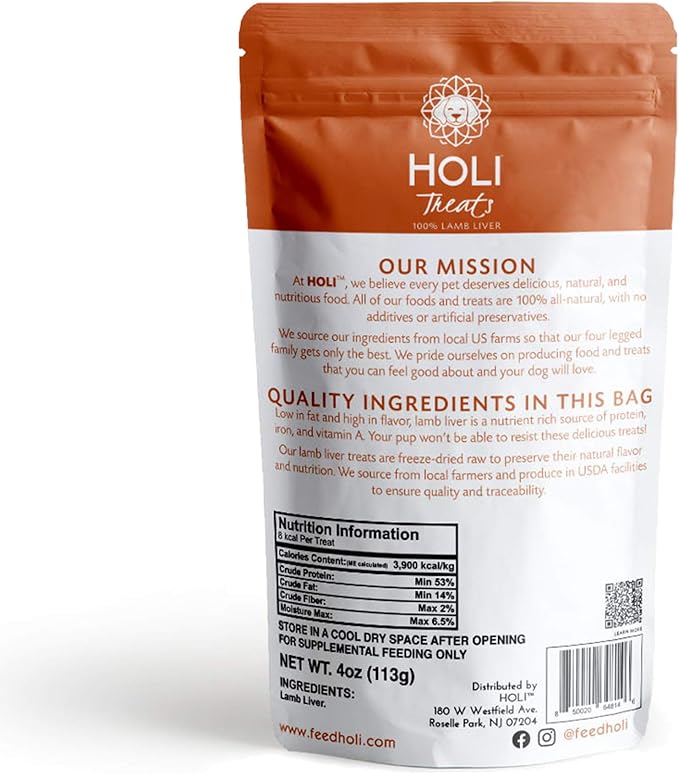 HOLI Freeze Dried Lamb Liver Dog Treats – Single Ingredient Freeze-Dried Dog Treats – Dried Lamb Liver Dog Treats Made in USA – Healthy Liver Treats for Dogs & Diabetic Dog Treat-Friendly - 4oz