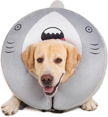 Dog Cone Inflatable Widen Dog Neck Donut Collar, Soft Cone Alternative After Surgery for Large Medium Small Dogs to Stop Licking, Shark, Large