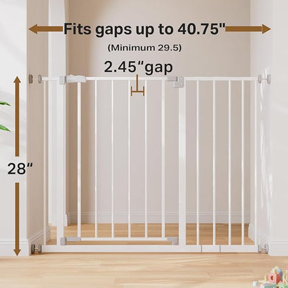 InnoTruth 29.5–40.75" Baby Gate for Stairs, 28" Tall Dog Gates for Doorways & Hallways, Safety Gate for Kids & Pets, Pressure-Mounted Walk-Through with Dual Lock & 2-Way Swing, White