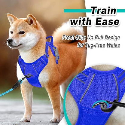 BARKBAY Dog Harness No Pull Mesh for Large Dogs - Adjustable, Reflective, Comfortable, No Choke, Heavy-Duty - Perfect for Outdoor Training, Walking, and Hiking-Strong&Durable- L & Sapphire Blue Mesh