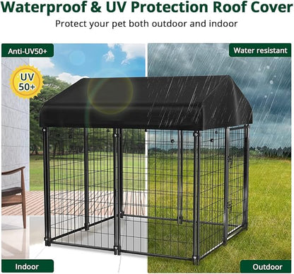 Dog Kennel Outside with Roof, 4'x4'x4.5' Outdoor Dog Kennels for Large Dogs, Heavty Duty Welded Dog Crate Playpen with UV-Resistant Waterproof Cover