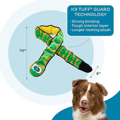 Outward Hound Durablez XX-Large Snake Stuffing-Free Squeaky Plush Dog Toy for Puppies & Dogs - Interactive, Soft Yet Tough, No Mess, Jumbo Squeaker, Long-Lasting Play, 70 inch, Blue