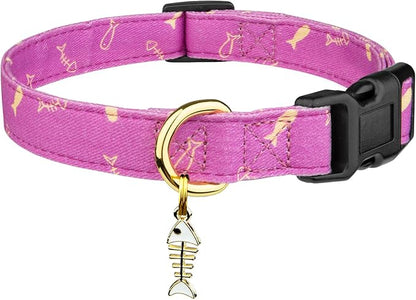 Cotton Handmade Dog Collar Cute and Distinctive Patterns Purple Fish with Pendant for Girl Boy Dogs Collars S