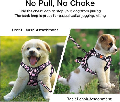 Petmolico No Pull Dog Harness Set with Leash Attachment Easy Control Handle Reflective Harness Vest Small Breed, Puppy Vest and Leash Set with Poop Bag Holder, Small - Pink Rose