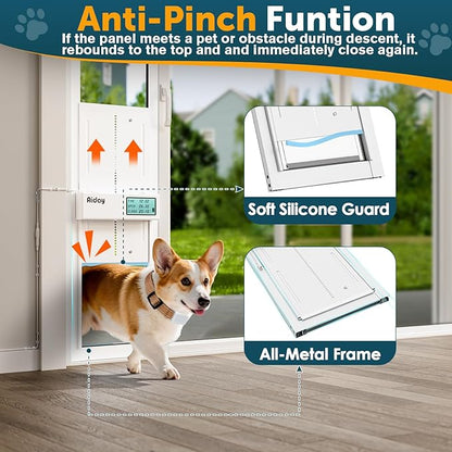 Automatic Sliding Glass Dog Door with Collar Sensor，Large Electric Doggy Door for Sliding Glass Doors, Adjustable 90 9/16" to 95 1/4" Slider Height, Anti-Pinch,Fits Dog Up to 100 Lbs (L-Tall)