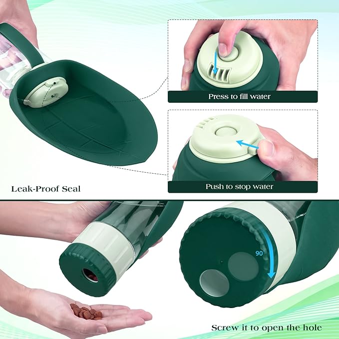 TIOVERY Dog Water Bottle Dispenser for Walking, Pet Water Feeder Container Portable with Drinking Cup Bowl Outdoor Hiking, Travel 20OZ Large Green