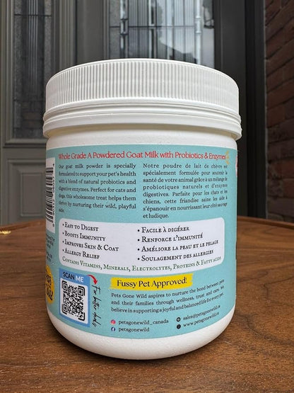 Pets Gone Wild | Raw Goat Milk Powder | Non-GMO & Picky Eater Friendly | Nutritional Food Topper for Cats & Dogs | 250 g