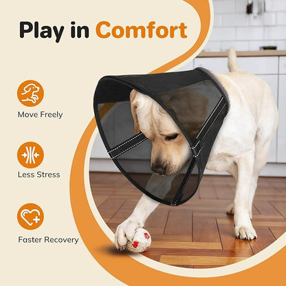 Breathable Mesh Dog Cone Collar for Surgery, Soft Elizabethan Recovery Alternative to Stop Licking,Pet Neck Collar for Large Medium Small Breeds(Black,6)
