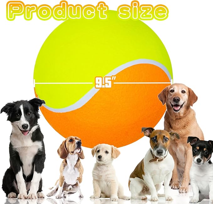 Banfeng Big Tennis Ball for Dogs, Giant Dog Tennis Ball Toy Large Outdoor Sports Gift for Small Medium Large Dog (Yellow Orange, 9.5 inch)