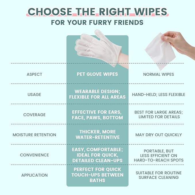 IMMHABI 50 Pcs Cleaning Deodorizing Pet Glove Wipes for Dogs & Cats, Hypoallergenic Dog Bath Wipes with Natural Deodorizer Persimmon Tannin, Pet Bathing Wipes for Horse Coat Care Unscented