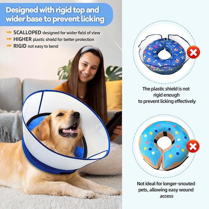 2-in-1 Upgraded Inflatable Dog Cone Collar with Detachable Anti-Licking Shield, Soft Adjustable Elizabethan Collar for Dogs After Surgery (XL, Blue)