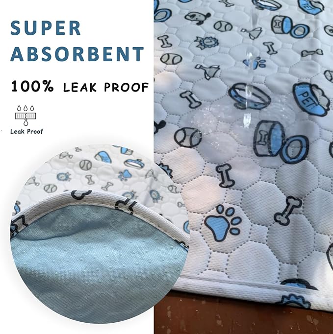 Washable Pee Pads for Dogs, 18x24in Reusable Puppy Pads, Absorbent Whelping Pads with Bone Print, Non-Slip Waterproof Pet Training Pads for Couch, Crate, Potty Training - 4 Pack