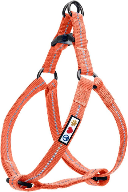 Pawtitas Recycled Reflective Step-in Dog Harness – Adjustable No-Pull Vest for Puppies to Seniors, Safe & Comfortable M Coral