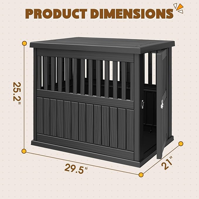 Bifanuo Dog House 30-Inch Dog Crate Furniture, Heavy Duty Dog Crate for Small Dog, Lockable Indoor Outdoor Dog Kennel & End Table, Decorative Plastic Pet Cage (Black)