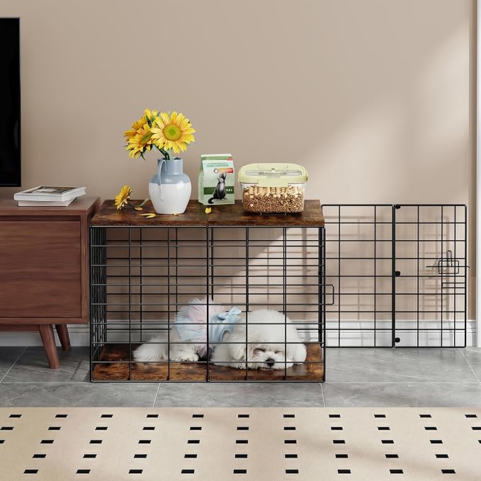 24 Inch Small Dog Crate Furniture - All-Season Indoor Dog Kennel with Wooden Top & Thickened Metal Wire, Cage for Small Dogs & Puppies Under 20 lbs. Fits Living Room, Bedroom, Hallway.