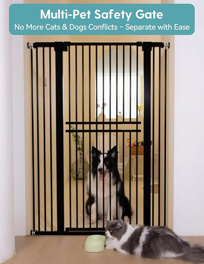 No Pawblems 55" Extra Tall Pet Gate for Cat/Dog, 29-40" Wide Auto Close Tall Dog Gate for Doorways/Hallways, 1.37" Ultra Narrow Spacing, NO Drilling Pressure Mounted, Black