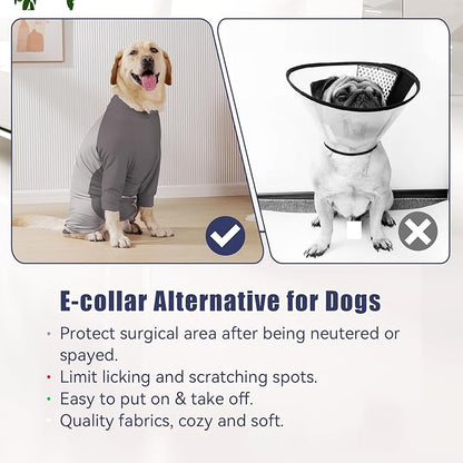Dog Recovery Suit for Surgery Dog Onesie for Female and Male E-Collar Alternative Anti Shedding Pajamas Long Sleeve Claming Bodysuit Gray XXXL