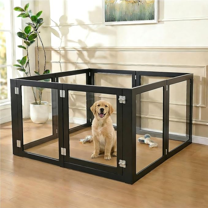 Heavy Duty Clear Acrylic Dog Playpen, 32" Height Transparent Pet Pen, Metal Frame Easy Assemble Kennel Enclosure, Ideal for Small to Medium Dogs, Cats, and Other Small Pets
