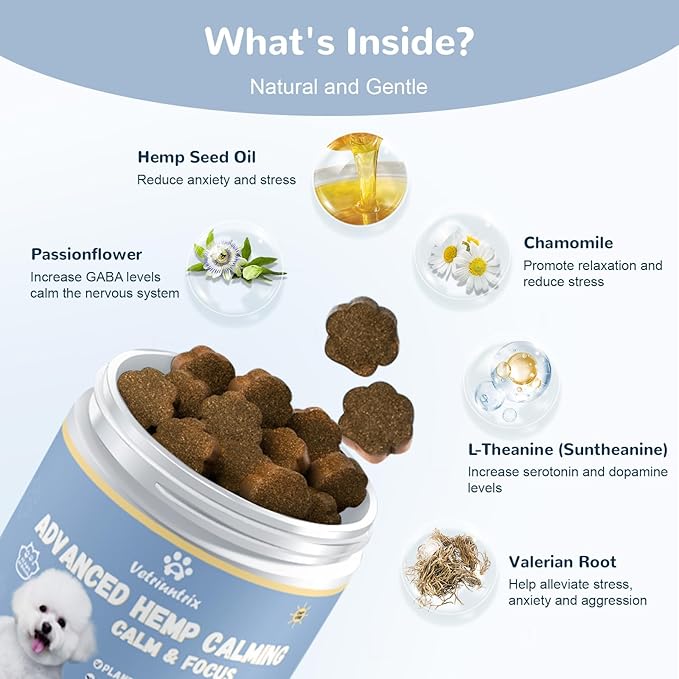 Calming Chews for Dogs, Dog Calming Soft Chews for Fireworks, Storms, Thunder, Barking, Separation, 90 Count
