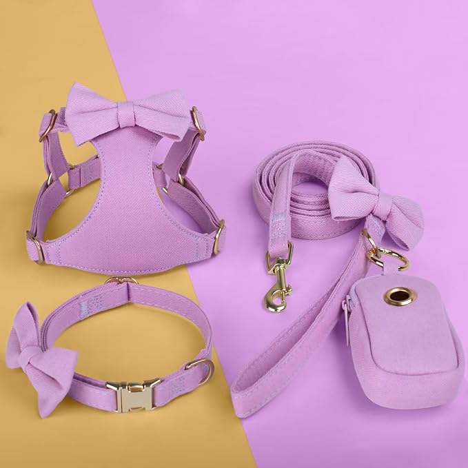Beirui Adorable Small Dog Harness Collar and Leash Set,Cute XXS Puppy Harness Set with 3 Bows for Tiny Dogs,Chihuahua,Adjustable Step-in Vest for Daily Walking,Parties&Holiday Outfits(Purple,XXS)