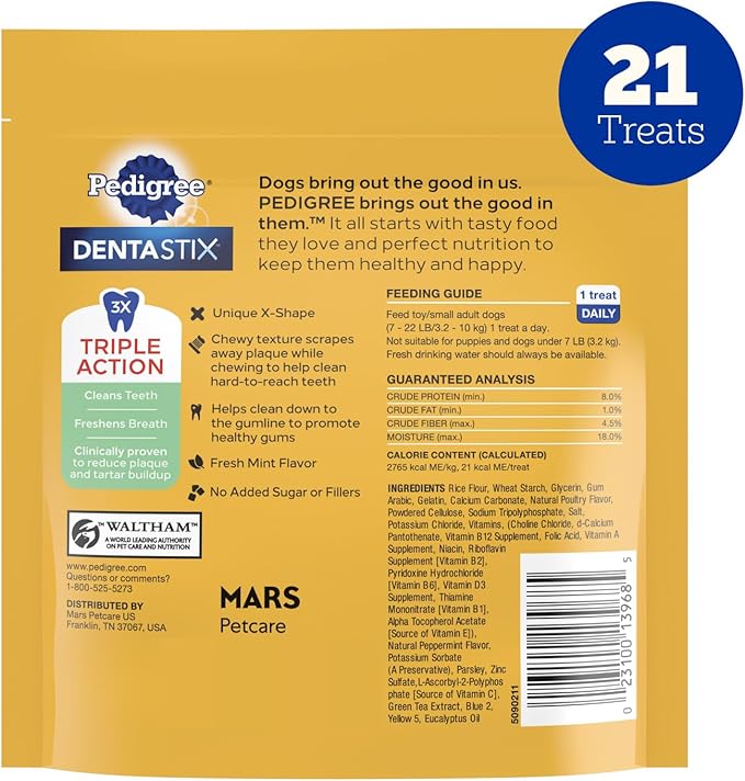 Pedigree Dentastix Dental Chews for Dogs, Small and Toy Breed Dog Treats, Fresh Flavor, (7) 21ct Bags (147 Treats Total)