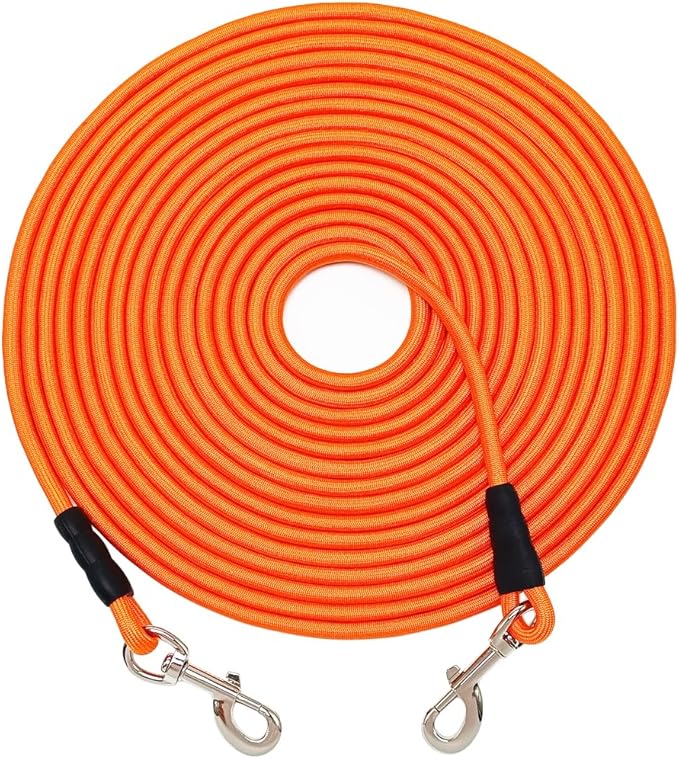 Tie Out Rope Dog Leash, 15-20-30-50-65 FT Heavy Duty Nylon Check Cord for Medium Large Dogs Indoor/Outdoor Playing Camping Backyard (Orange, 3/8" x 30ft)